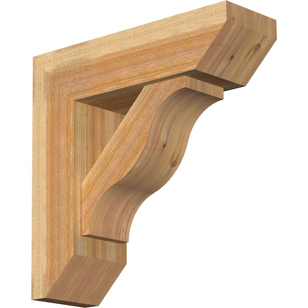Ekena Millwork Funston Slat Rough Sawn Bracket w/ Offset Brace, Western Red Cedar, 8"W x 26"D x 26"H BKT0806X26X26FST06RWR - main